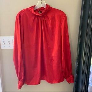 Karen Scott Satin Mock Neck Keyhole Work Top Women’s Size 10 Red Holiday Blouse